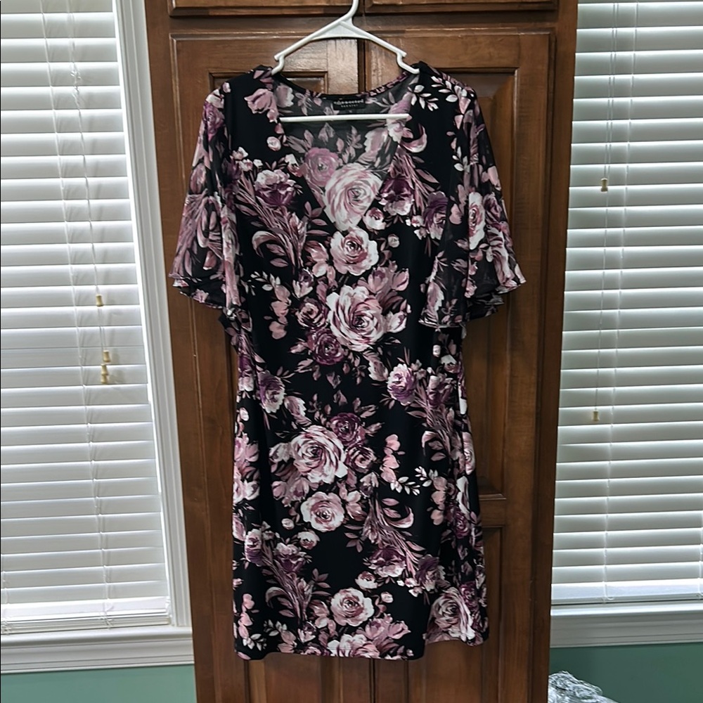 Connected Apparel Black and Pink Floral Dress